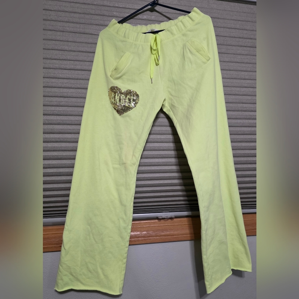 Victoria Secret Lime Green Lounge Pants with Sequin Heart